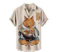 Men Japanese Style Cat Pattern Shirt Cartoon Anime Cat Short Sleeve Button Down Shirts Hawaiian Beach Party Shirt Fashion Streetwear Top