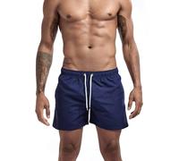 Men Jean Shorts Casual Elastic Waist Drawstring Sports Cotton Linen Boho Harem 3/4 Pants with Pockets Bike Shorts Mens Slacks Expandable Waist Big and Tall Trousers for Men Casual(Dark Blue,XXL)