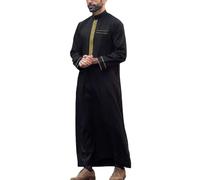 Men Kaftan Arabic Dress for White Robe Men's Button Up Cotton Long Sleeve Thobe Gown Casual Shirt Beach Thobes Islamic Clothing Pants Black M