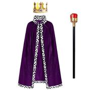 Men King Costume Prince Velvet Cape with King Crown Scepter Fancy Royal Dress Up Adult Cosplay Costume for Halloween Carnival Purple (3pcs) One Size