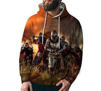 Men Knight Templar Hoodie - 3D Print Retro Red Crusader Printed Hooded Sweatshirt Top