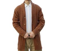 Men Knitted Cardigan Deals of The Day Chunky Cable Knit Woolen Coats Button Stand Collar Jacquard Sweater Thick Warm Long Sleeve Slim Casual Jacket Coat V Neck Knitwear Outerwear (L, Brown)