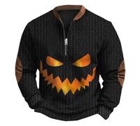 Men Knitted Jumper Mens Jumper With Elbow Patch Jack-O'-Lantern Pumpkin Head Sweatshirts Without Hoodies Half Zip Jumpers Festival Theme Pullovers Long Sleeve Casual Knitwear Stand Collar Top