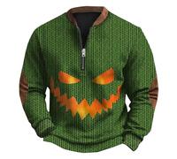 Men Knitted Jumper Mens Jumper With Elbow Patch Jack-O'-Lantern Pumpkin Head Sweatshirts Without Hoodies Half Zip Jumpers Festival Theme Pullovers Long Sleeve Casual Knitwear Stand Collar Top