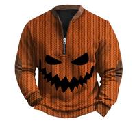 Men Knitted Jumper Mens Jumper With Elbow Patch Jack-O'-Lantern Pumpkin Head Sweatshirts Without Hoodies Half Zip Jumpers Festival Theme Pullovers Long Sleeve Casual Knitwear Stand Collar Top