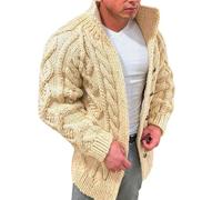 Men Knitted Pullover Casual Stand-Up Collar Solid Colour Men Cardigan Chunky Knit Jacquard Men Knitted Coat Youth Temperament All-Match Trend Men Sweater Jacket D-Beige XL