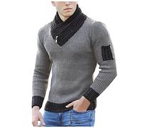 Men Knitted Tops Turtleneck Sweaters for Men UK Casual Zip Pile Collar Long Sleeve Tops Casual Solid High Neck Scarf Collar Sweater Blouse Knitwear Pullover Sweaters for Men Grey XL
