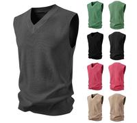 Men Knitted Vest Plain Waistcoat V Neck Jumper Casual Sweater Sleeveless Pullover Thermal Knitwear Classic Sweaters Underwear Cable Knit Cricket Jumper Solid Color Tank Top for Autumn Winter