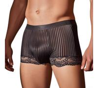 Men Lace Stripe Boxer Briefs U Pouch Trunks(Black L)