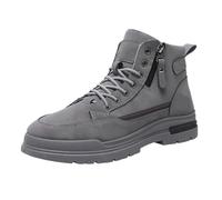 Men Lace Up Side Zip Winter Chunky Platform Warm Fleece Lined Ankle Boots | Plush Fleece Interior Textured Faux Leather Upper Rugged Layered Platform Sole Metal Eyelets Men Cold Weather Daily Boots