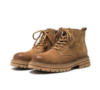 Men Lace-up Work Boots with Side Zip Round Toe Retro Lug Sole Chunky Heel Brogue Dress Ankle Boots,Brown,7 UK