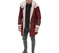 Men Lapel Collar Lined Fur Leather Jackets Faux Suede Aviator Bomber Jacket Motorcycle Flight Fur Leather Jacket (Red,4XL)