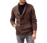 Men Lapel Double-Breasted Cardigan Sweater Solid Thicken Long Sleeve Knitted Sweaters Brown XXL