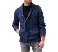 Men Lapel Double-Breasted Cardigan Sweater Solid Thicken Long Sleeve Knitted Sweaters Dark Blue XL