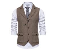 Men Lapel Formal Suit Vest Herringbone Waistcoat Business Party Wedding Casual Vests Top Coffee Asian L(Us L)