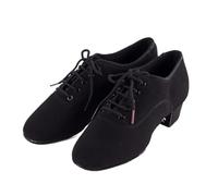 Men Latin Dance Shoes Adult Two Point Soles Soft Base Male Oxford Heel 4.5 CM Canvas Breathable For Hip Hop(Black01,7.5)
