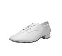 Men Latin Dance Shoes Modern Tango Salsa Leather Ballroom Shoes Square Heels Children Man Sneaker Jazz for Hip Hop(White,44)
