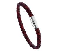 Men Leather Bracelet, Creative Simple Twist Braided Bracelet Handmade Woven Leather Bracelet Vintage Ethnic Burgundy 22.5Cm