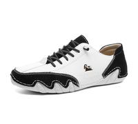 Men Leather Breathable Non Slip Soft Sole Casual Driving Shoe, Wide Fit Hiking Sneakers Slip-On Lightweight Walking Shoes Outdoor Minimalist Casual Shoes Waterproof Leisure Sneaker Black