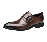 Men Leather Business Shoes with Fashionable Pattern and Pure Color Pointed Toe Low Heel Buckle Strap for Ultimate Comfort (Brown, 6.5)