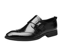 Men Leather Business Shoes with Fashionable Pattern and Pure Color Pointed Toe Low Heel Buckle Strap for Ultimate Comfort (Black, 8)