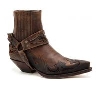 Men Leather Cowboy Boots Old West Style Pull-on Western Boots Buckle Strap Ankle Dress Boots,A Brown,9 UK