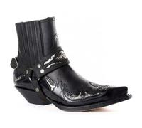 Men Leather Cowboy Boots Old West Style Pull-on Western Boots Buckle Strap Ankle Dress Boots,Black,8 UK