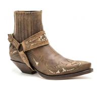 Men Leather Cowboy Boots Old West Style Pull-on Western Boots Buckle Strap Ankle Dress Boots,Coffee,6 UK