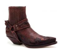 Men Leather Cowboy Boots Old West Style Pull-on Western Boots Buckle Strap Ankle Dress Boots,Reddish Brown,6 UK