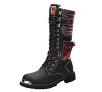 Men Leather High Top Lace Up Motorcycle Boots Mid-Calf Military Boots | Buckle Cycling Tactical Combat Boot Waterproof British Biker Riding Punk Backpacking Shoes Metal Toe Cowboy Western Army Boot