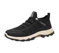 Men Leather Mesh Outdoor Hiking Sneakers Quick Lock Elastic Lace Black
