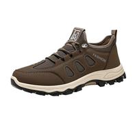 Men Leather Mesh Outdoor Hiking Sneakers Quick Lock Elastic Lace Coffee