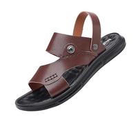 Men Leather Slip-On Arch Support Adjustable Open Toe Soft Sole Sandals, Outdoor Two Uses Non-slip Breathable Sandals Beach Shoes, for Walking Around Town, Running Errands, Trekking(Brown,7 UK)