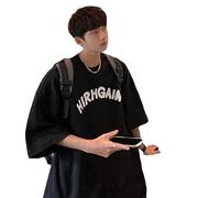 Men Letter Graphic Print T-Shirt Grunge Y2k Japanese Shirts Goth Emo Alt Tee Tops Harajuku Streetwear Clothing, Black, Medium