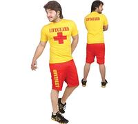Men Life Guard T-Shirt Short Red Yellow Beach Miami Rescue Team Fancy Dress (Medium)