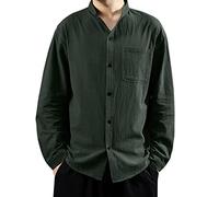 Men Linen Shirt, Classic Men's Long Sleeve Casual Shirt with Solid Design and Chest Pocket Featuring a Refined Stand Collar for Smart Everyday Wear