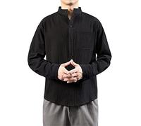 Men Linen Shirt, Classic Men's Long Sleeve Casual Shirt with Solid Design and Chest Pocket Featuring a Refined Stand Collar for Smart Everyday Wear