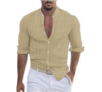 Men Linen Shirt UK Solid Button Down Long Sleeve Business Formal Dress Shirts Turn Down Blouses Summer Beach Casual Loose Fit Tops Office Work Shirts Comfortable Cotton Linen Tops S-3XL
