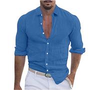 Men Linen Shirt UK Solid Button Down Long Sleeve Business Formal Dress Shirts Turn Down Blouses Summer Beach Casual Loose Fit Tops Office Work Shirts Comfortable Cotton Linen Tops S-3XL