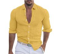 Men Linen Shirt UK Solid Button Down Long Sleeve Business Formal Dress Shirts Turn Down Blouses Summer Beach Casual Loose Fit Tops Office Work Shirts Comfortable Cotton Linen Tops S-3XL