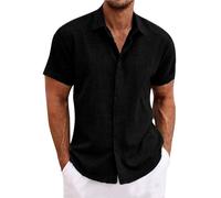 Men Linen Shirts Short Sleeved Shirts Mens Linen Shirts Long Sleeve Summer Lightweight Banded Collar Beach Tops Mens Linen Shirt Grandad Collar Short Black