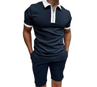 Men Linen Short Sets Sets 2 Piece Men's Dressy Short Sleeve Crewneck Shirts and Shorts Two Piece Suits Standard Fit Fitness Sweatsuit with Pockets 2023(105-Navy,M)