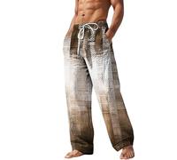 Men Linen Trousers Summer Mens Hippy Trousers Uk Plaid Pants Elasticated Waist Sweatpants Tie-Dye Printed Trousers With Pockets Breathable Tracksuit Bottoms Wide Leg Trousers For Men Uk
