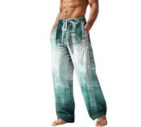 Men Linen Trousers Summer Mens Hippy Trousers Uk Plaid Pants Elasticated Waist Sweatpants Tie-Dye Printed Trousers With Pockets Breathable Tracksuit Bottoms Wide Leg Trousers For Men Uk