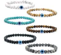 Men Link Bracelet, Natural Stretch Preppy Beaded Bracelet pack Unisex,ID Classic Beaded Bracelets kit with charms adjustable for Women, Men, teen girls,Evil Eye Chain Bracelet for guy gifts, Agate