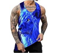 Men Lion Printed Vests UK Clearance Workout Tank Top Man Sleeveless T-Shirts Summer Swim Beach Tops Athletic Gym Muscle Shirts Youth Boys Fitness Training T Shirt Loose Running Vest Retro Tees
