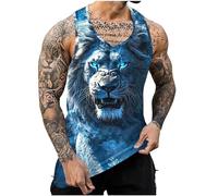 Men Lion Printed Vests UK Sale Clearance Workout Tank Top Man Sleeveless T-Shirts Summer Swim Beach Tops Athletic Gym Muscle Shirts Youth Boys Fitness Training T Shirt Loose Running Vest Retro Tees