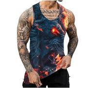 Men Lion Printed Vests UK Sale Clearance Workout Tank Top Man Sleeveless T-Shirts Summer Swim Beach Tops Athletic Gym Muscle Shirts Youth Boys Fitness Training T Shirt Loose Running Vest Retro Tees