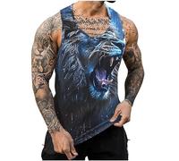 Men Lion Printed Vests UK Sale Clearance Workout Tank Top Man Sleeveless T-Shirts Summer Swim Beach Tops Athletic Gym Muscle Shirts Youth Boys Fitness Training T Shirt Loose Running Vest Retro Tees