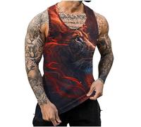 Men Lion Printed Vests UK Sale Clearance Workout Tank Top Man Sleeveless T-Shirts Summer Swim Beach Tops Athletic Gym Muscle Shirts Youth Boys Fitness Training T Shirt Loose Running Vest Retro Tees